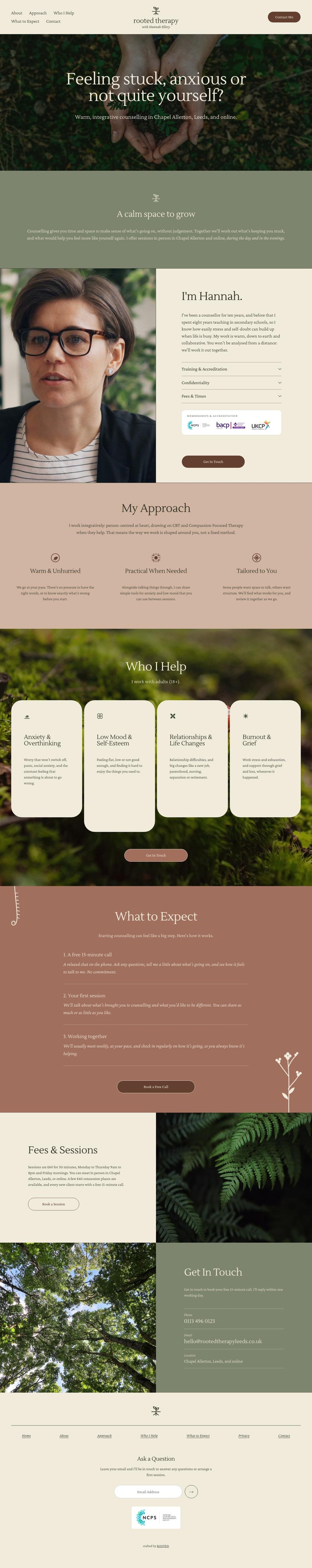 The full Earthy homepage, from the welcome section down to the footer